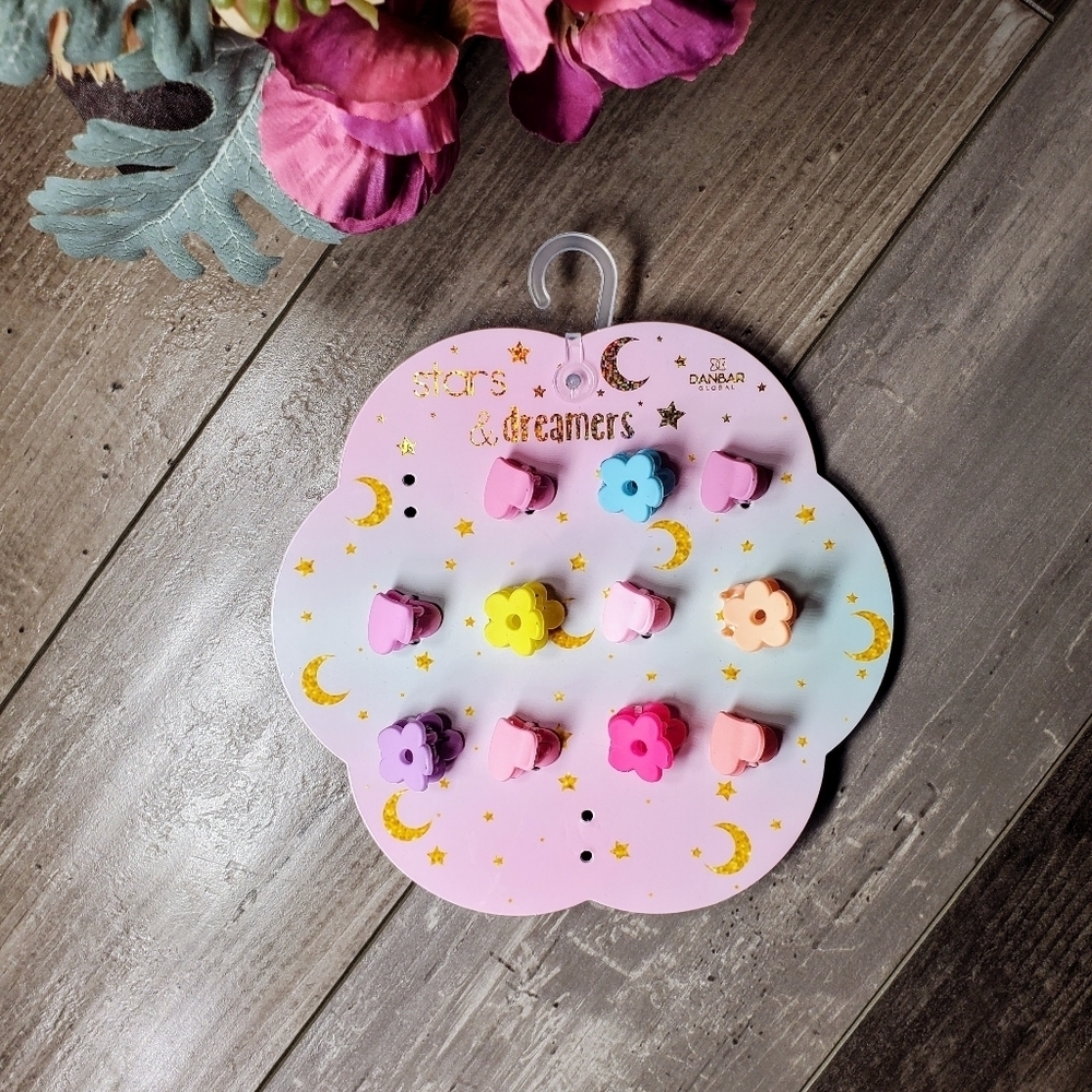 NWT Stars & Dreamers Colorful Pastel Heart and Flower Girl Claw Hair Clips 11pc